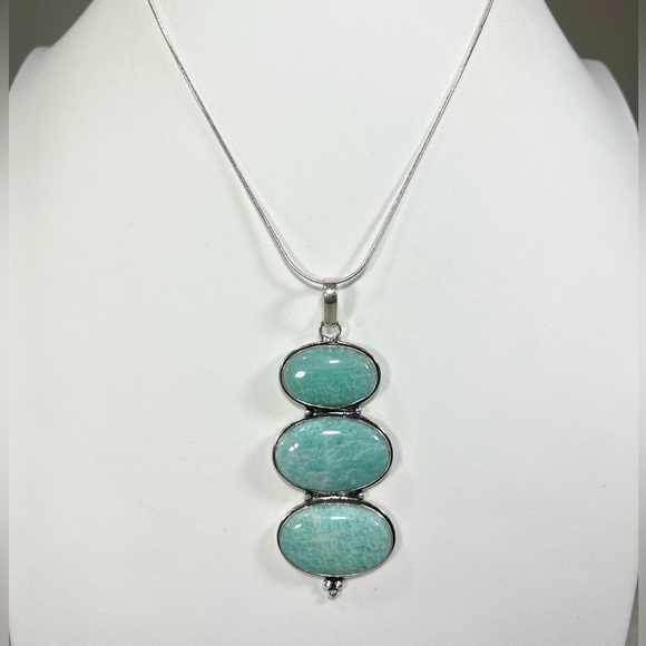 Amazonite Triple Stone 925 Large Gemstone Pendant - Picture 3 of 5
